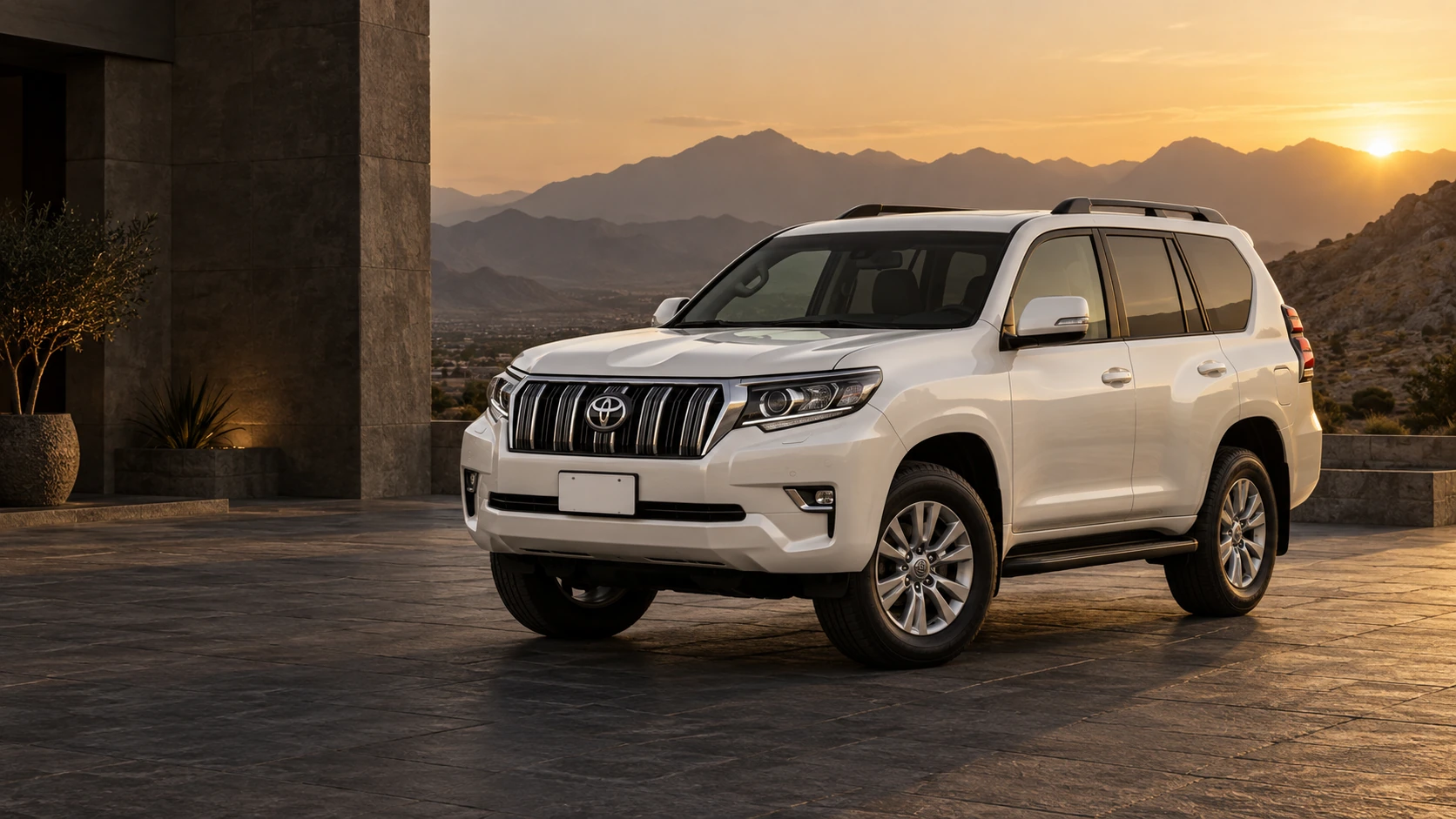 Original AI illustration of a Toyota Prado TX at sunset